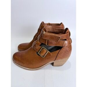 Antelope Italian Leather Ankle Boots Brown Buckle Straps Block Heel EU 38
